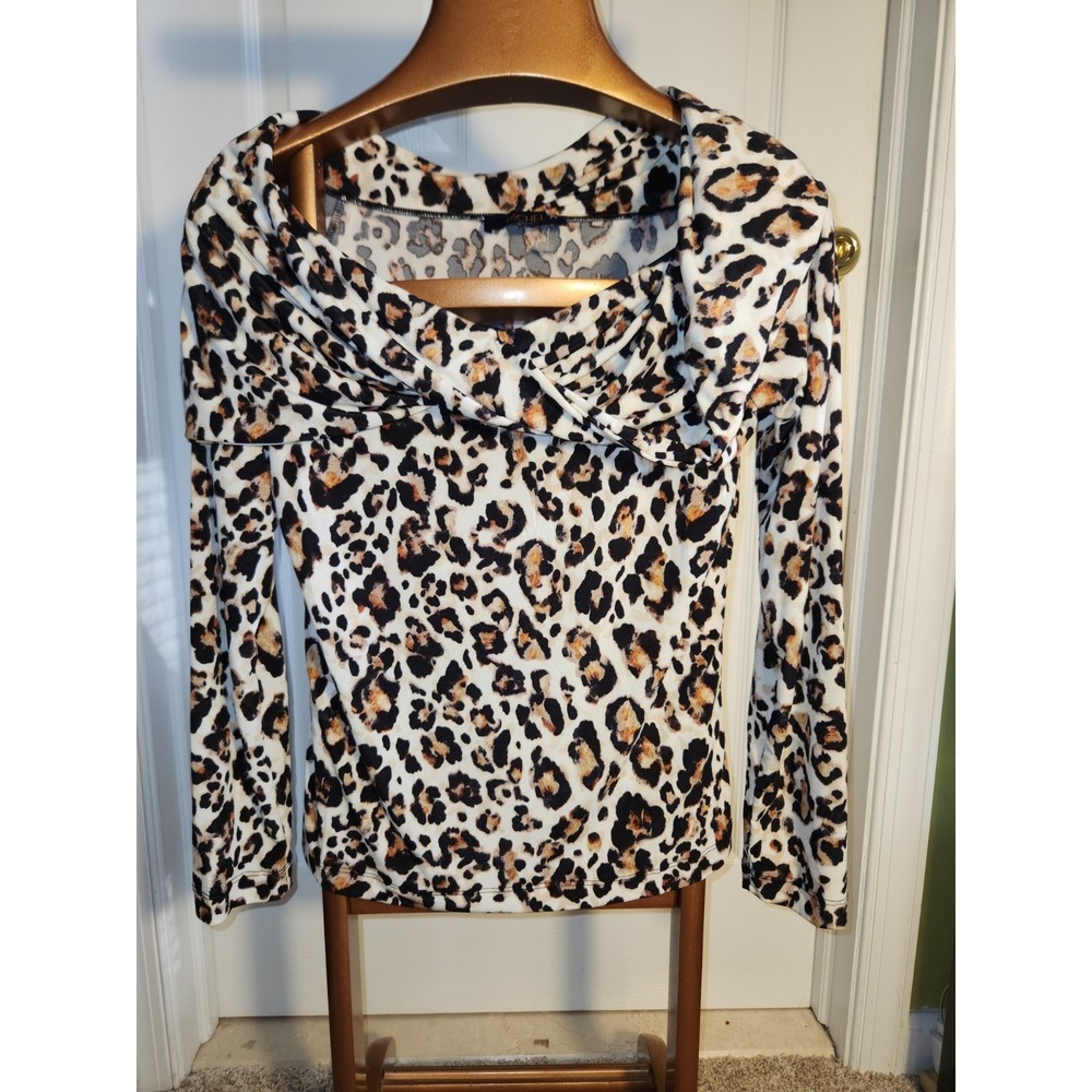 Rachel Rachel Roy Cream Black Leopard Wrap Shoulder‎ Top